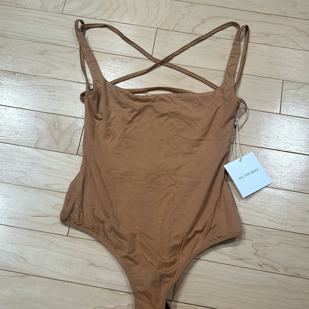 Tan cross cross low back bodysuit NWT